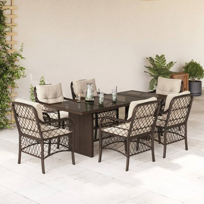 Set da Pranzo da Giardino 7pz con Cuscini in Polyrattan Marrone - homemem39