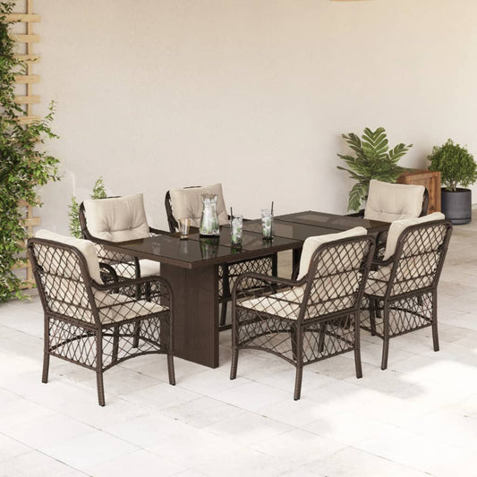 Set da Pranzo da Giardino 7pz con Cuscini in Polyrattan Marrone - homemem39