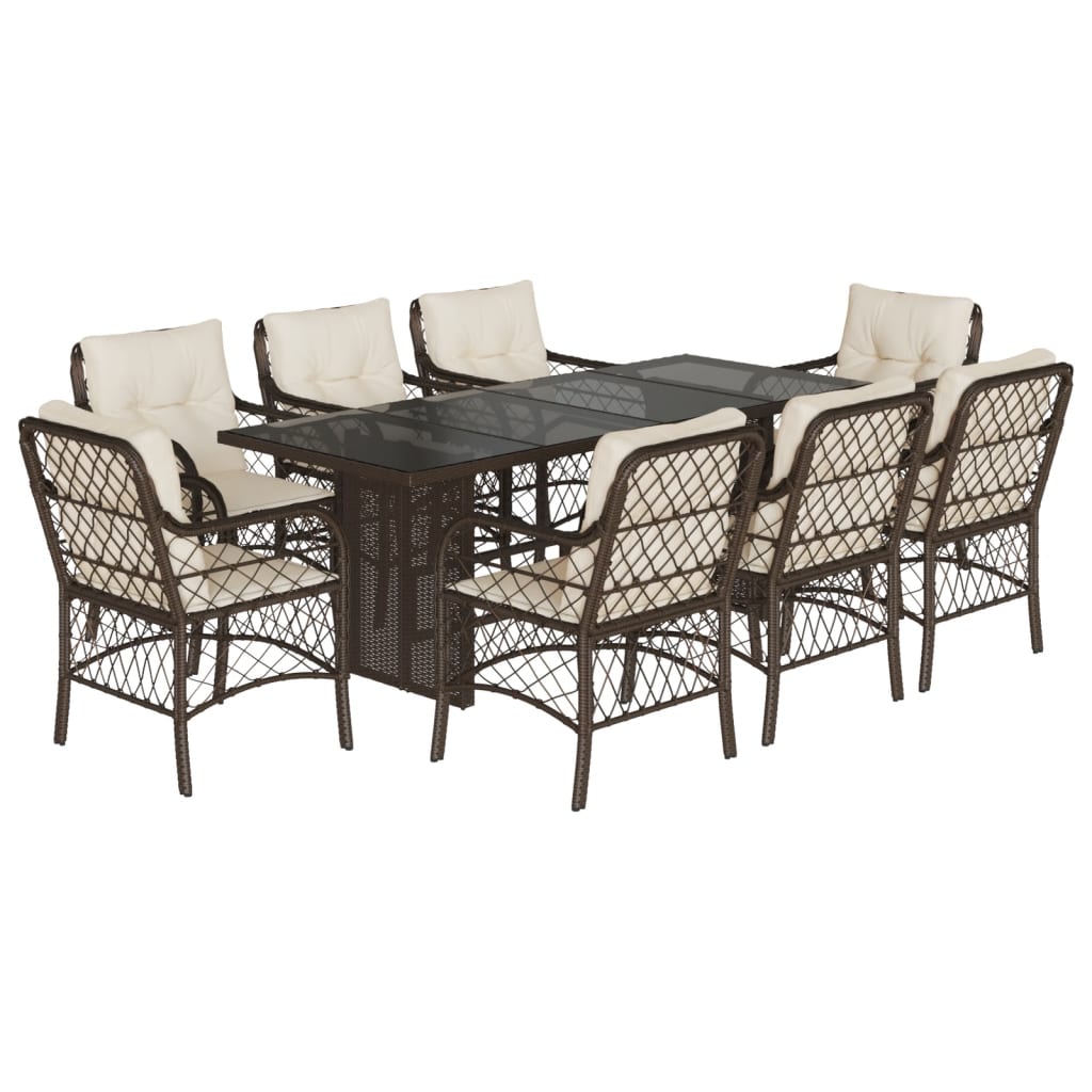 Set da Pranzo da Giardino 9pz con Cuscini Marrone in Polyrattan - homemem39