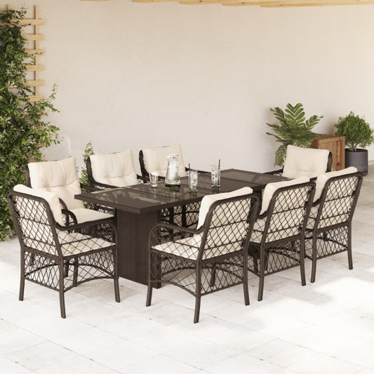 Set da Pranzo da Giardino 9pz con Cuscini Marrone in Polyrattan - homemem39