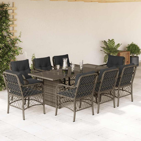 Set da Pranzo da Giardino 9 pz con Cuscini in Polyrattan Grigio - homemem39