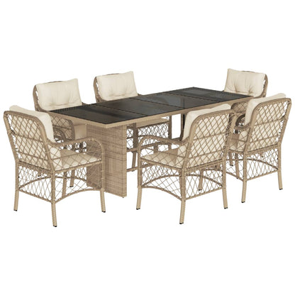 Set da Pranzo da Giardino 7 pz con Cuscini Beige in Polyrattan