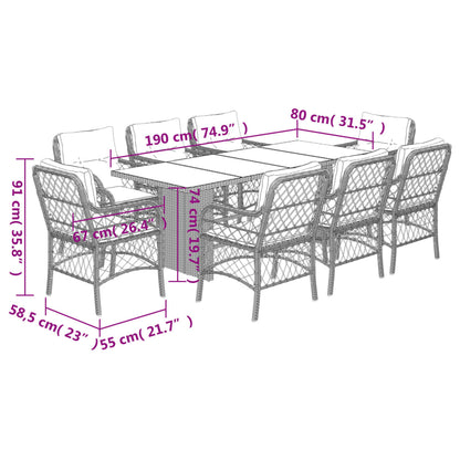 Set da Pranzo da Giardino 9 pz con Cuscini Beige in Polyrattan