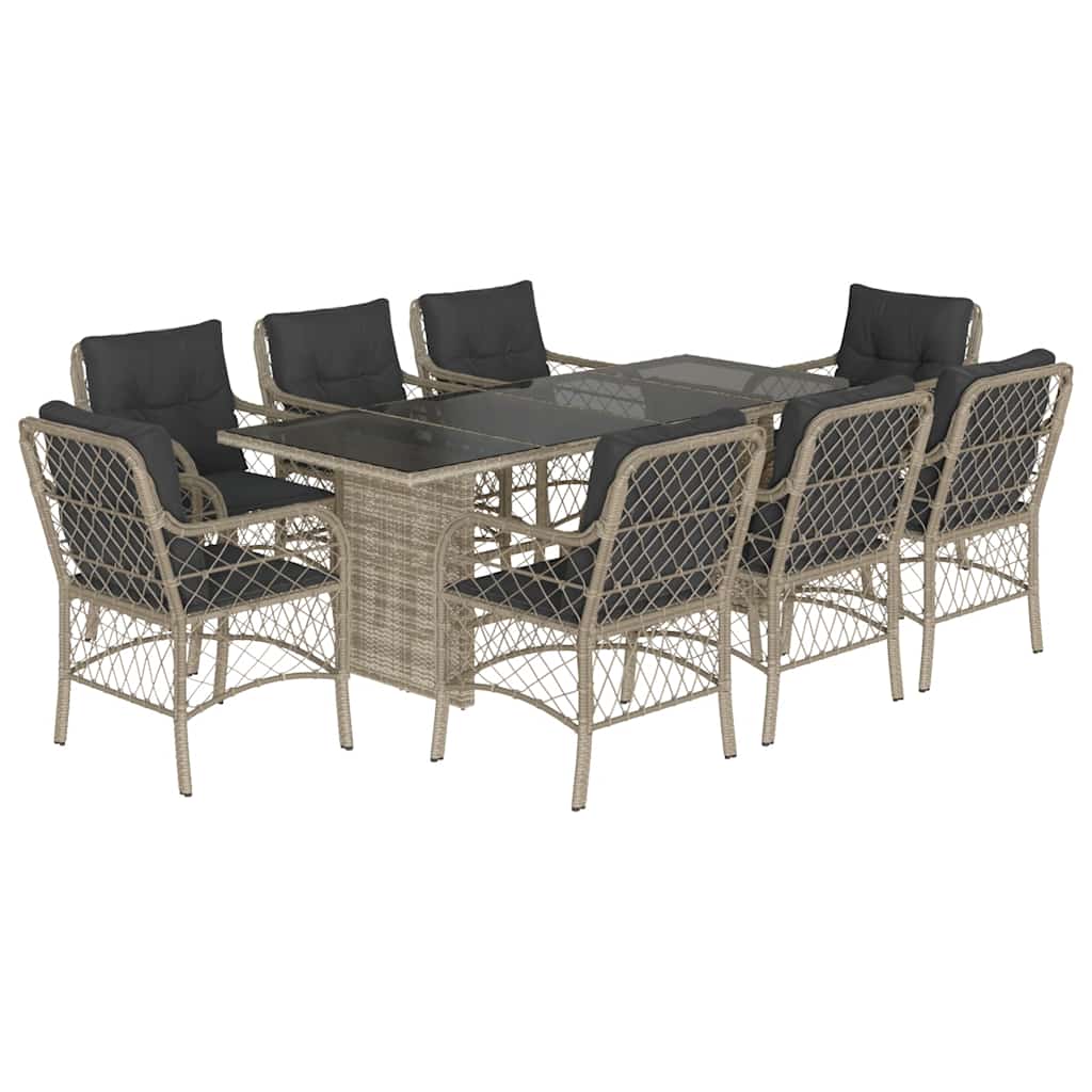 Set Pranzo da Giardino 9pz con Cuscini Grigio Chiaro Polyrattan | homemem39