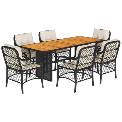 Set da Pranzo da Giardino 7 pz Nero con Cuscini in Polyrattan - homemem39