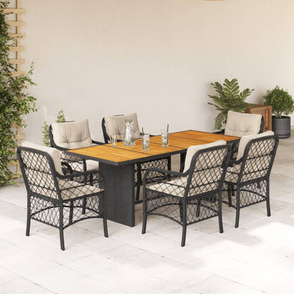 Set da Pranzo da Giardino 7 pz Nero con Cuscini in Polyrattan - homemem39