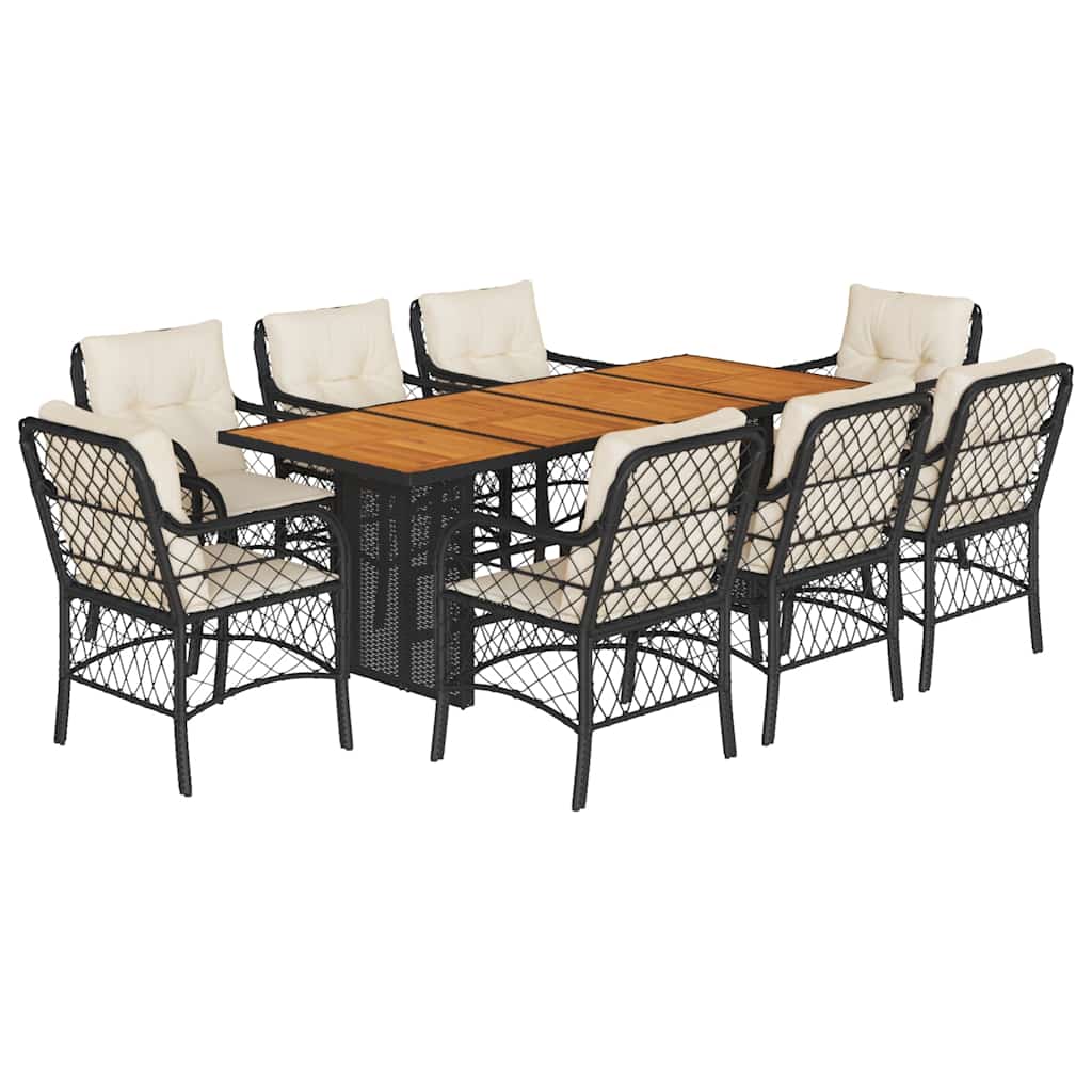 Set da Pranzo da Giardino 9 pz con Cuscini Nero in Polyrattan - homemem39