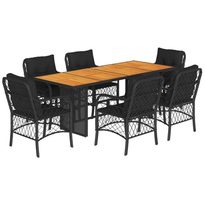 Set da Pranzo da Giardino 7 pz Nero con Cuscini in Polyrattan - homemem39