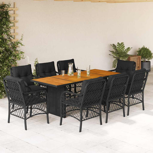 Set da Pranzo da Giardino 9 pz con Cuscini Nero in Polyrattan - homemem39