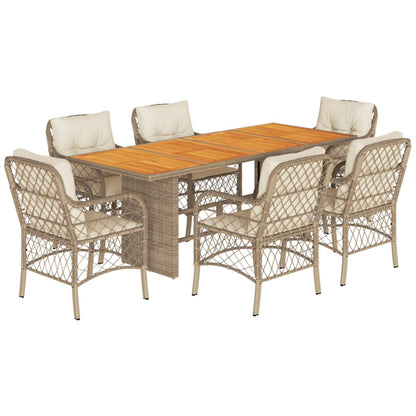 Set da Pranzo da Giardino 7 pz con Cuscini Beige in Polyrattan