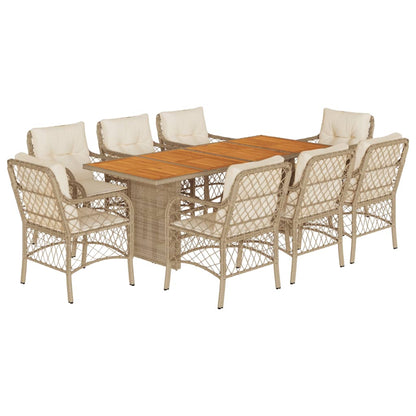 Set da Pranzo da Giardino 9 pz con Cuscini Beige in Polyrattan