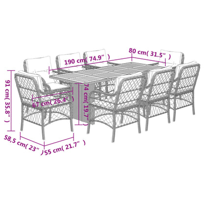 Set da Pranzo da Giardino 9 pz con Cuscini Beige in Polyrattan