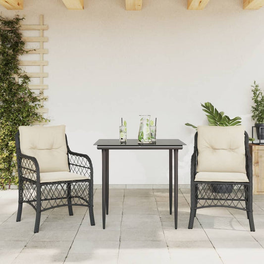 Set da Bistrò 3 pz con Cuscini Nero in Polyrattan