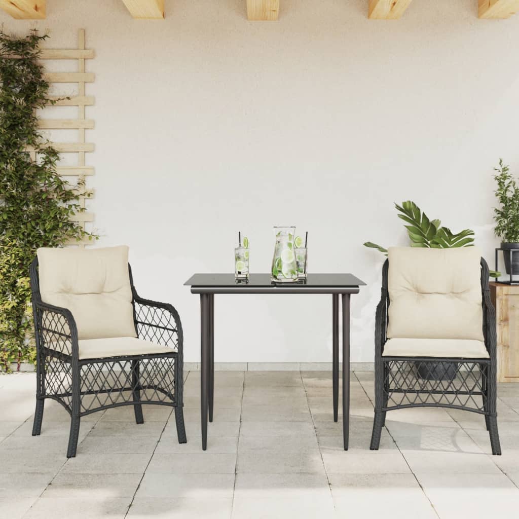Set da Bistrò 3 pz con Cuscini Nero in Polyrattan - homemem39
