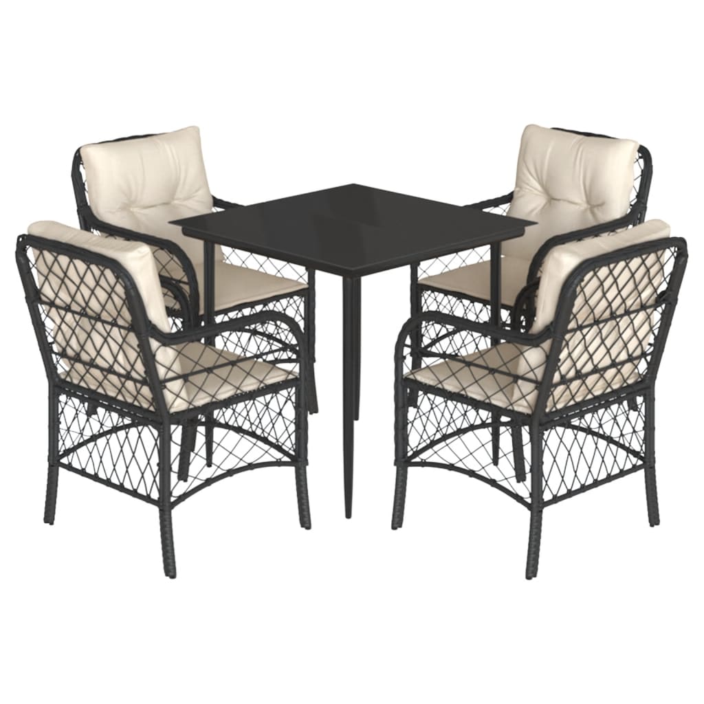 Set da Pranzo da Giardino 5 pz Nero con Cuscini in Polyrattan - homemem39