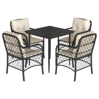 Set da Pranzo da Giardino 5 pz Nero con Cuscini in Polyrattan - homemem39