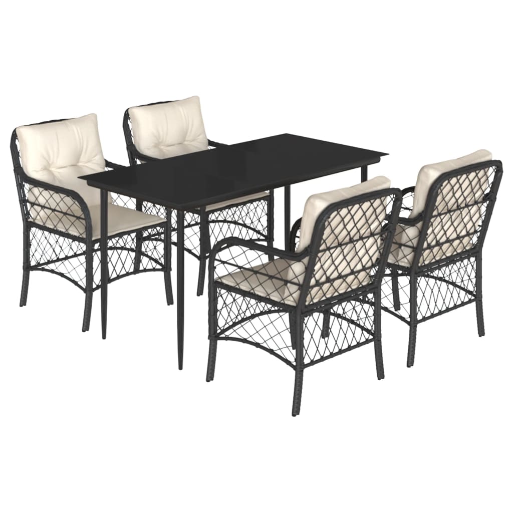 Set da Pranzo da Giardino 5 pz Nero con Cuscini in Polyrattan - homemem39