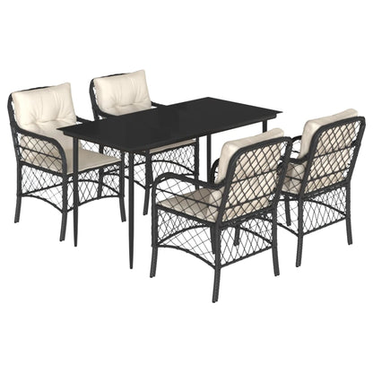 Set da Pranzo da Giardino 5 pz Nero con Cuscini in Polyrattan - homemem39