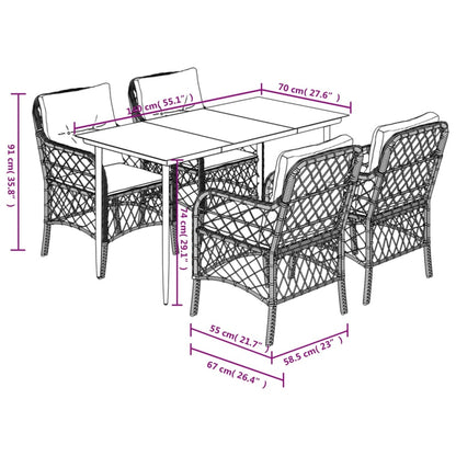 Set da Pranzo da Giardino 5 pz Nero con Cuscini in Polyrattan | homemem39