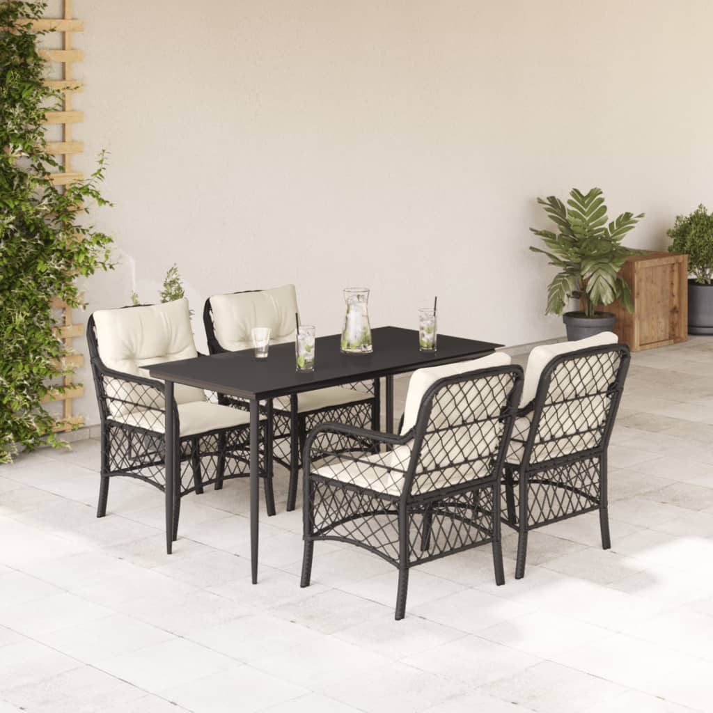 Set da Pranzo da Giardino 5 pz Nero con Cuscini in Polyrattan - homemem39