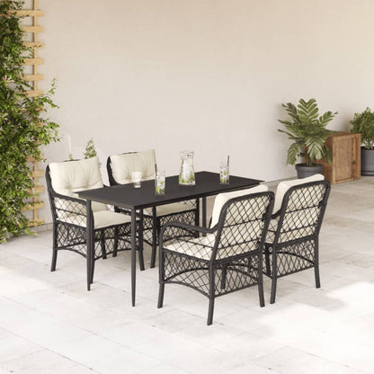 Set da Pranzo da Giardino 5 pz Nero con Cuscini in Polyrattan - homemem39