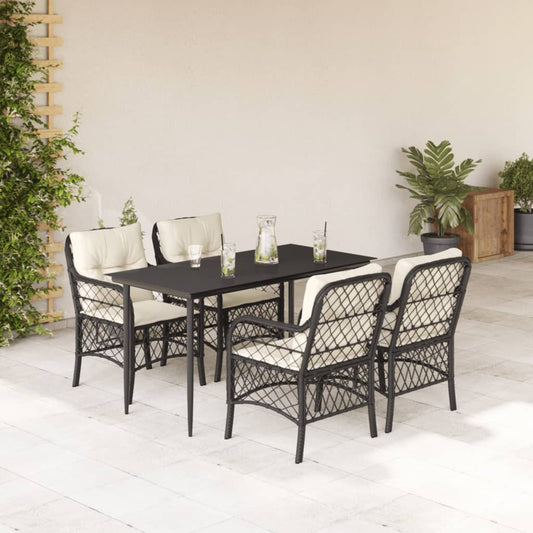 Set da Pranzo da Giardino 5 pz Nero con Cuscini in Polyrattan - homemem39