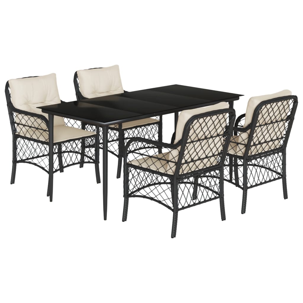 Set da Pranzo da Giardino 5 pz Nero con Cuscini in Polyrattan - homemem39