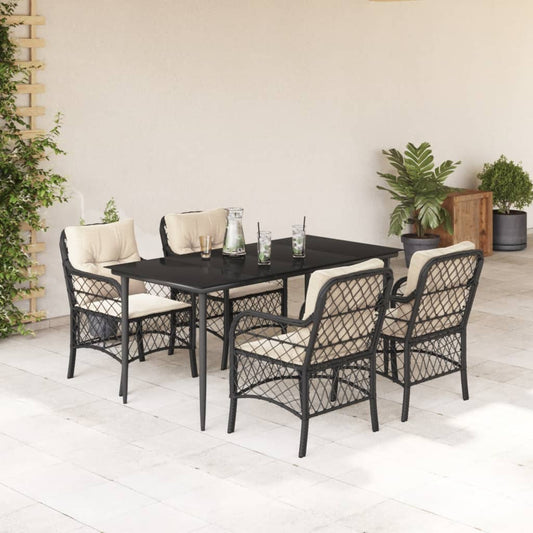 Set da Pranzo da Giardino 5 pz Nero con Cuscini in Polyrattan - homemem39