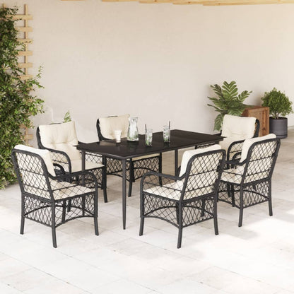Set da Pranzo da Giardino 7 pz Nero con Cuscini in Polyrattan - homemem39