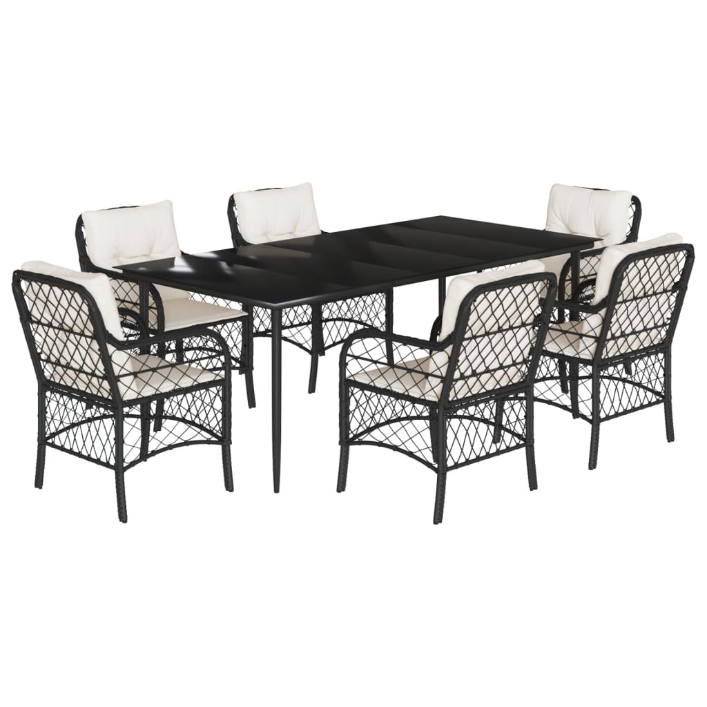 Set da Pranzo da Giardino 7 pz Nero con Cuscini in Polyrattan - homemem39