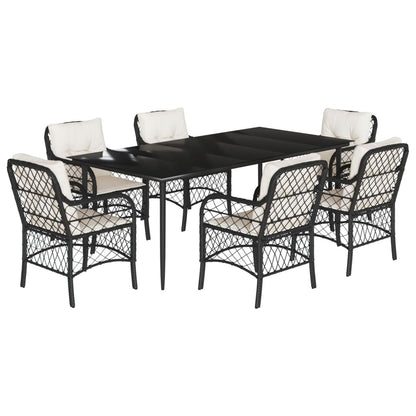 Set da Pranzo da Giardino 7 pz Nero con Cuscini in Polyrattan - homemem39