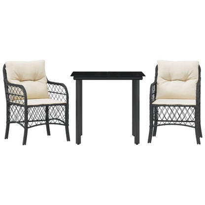 Set da Bistrò 3 pz con Cuscini Nero in Polyrattan