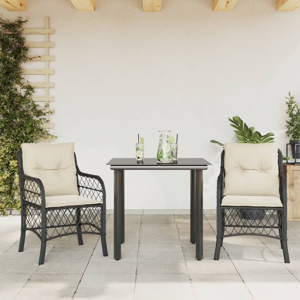 Set da Bistrò 3 pz con Cuscini Nero in Polyrattan - homemem39