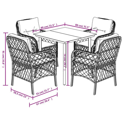 Set da Pranzo da Giardino 5 pz Nero con Cuscini in Polyrattan