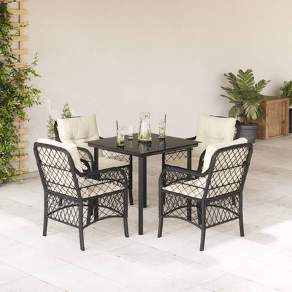 Set da Pranzo da Giardino 5 pz Nero con Cuscini in Polyrattan - homemem39