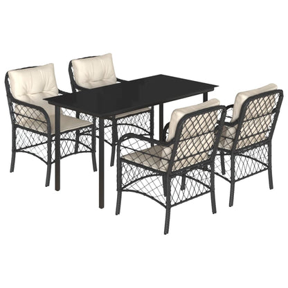 Set da Pranzo da Giardino 5 pz Nero con Cuscini in Polyrattan - homemem39