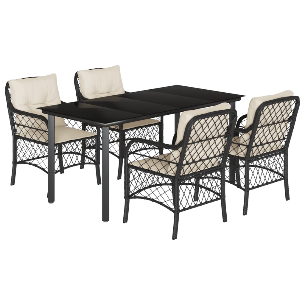 Set da Pranzo da Giardino 5 pz Nero con Cuscini in Polyrattan - homemem39