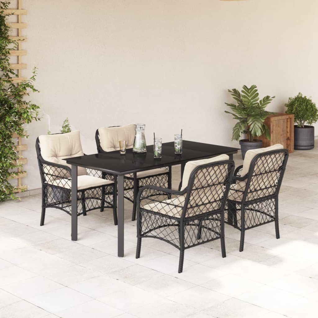Set da Pranzo da Giardino 5 pz Nero con Cuscini in Polyrattan - homemem39