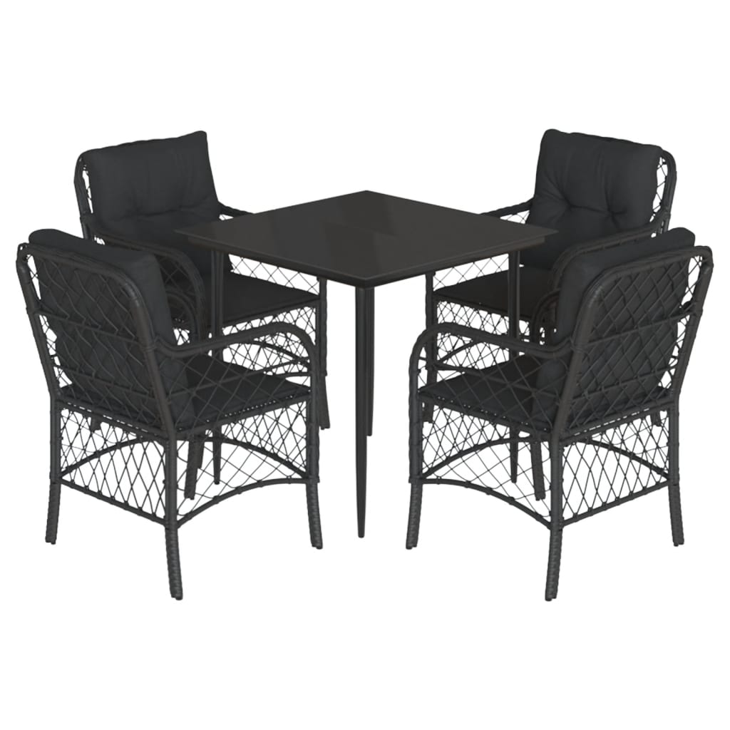 Set da Pranzo da Giardino 5 pz Nero con Cuscini in Polyrattan - homemem39