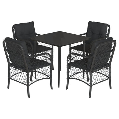 Set da Pranzo da Giardino 5 pz Nero con Cuscini in Polyrattan - homemem39