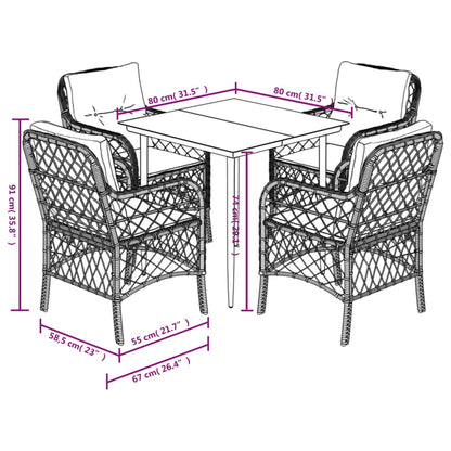 Set da Pranzo da Giardino 5 pz Nero con Cuscini in Polyrattan