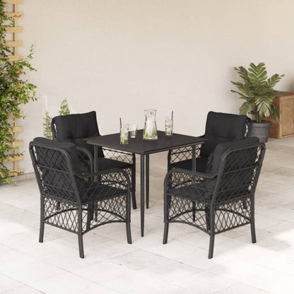 Set da Pranzo da Giardino 5 pz Nero con Cuscini in Polyrattan