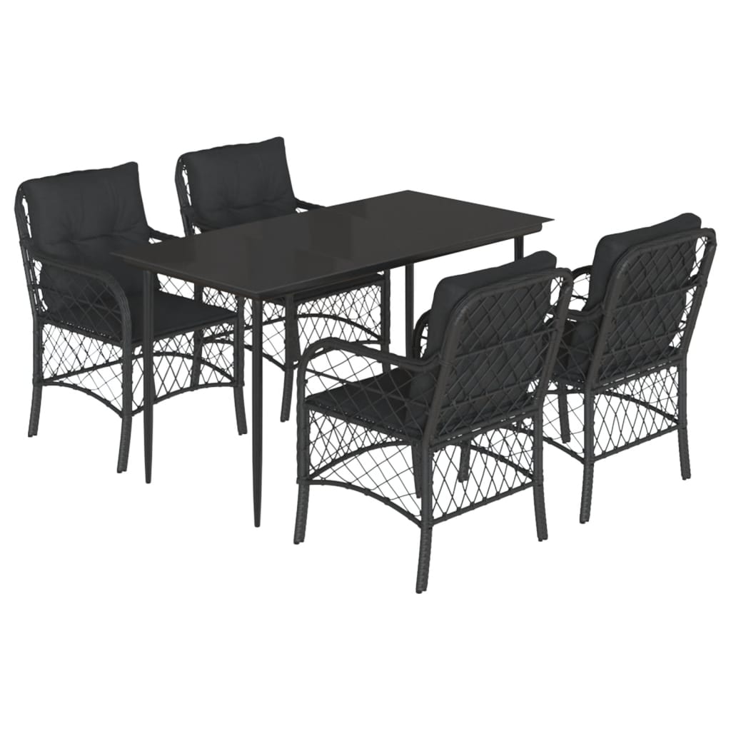 Set da Pranzo da Giardino 5 pz Nero con Cuscini in Polyrattan - homemem39