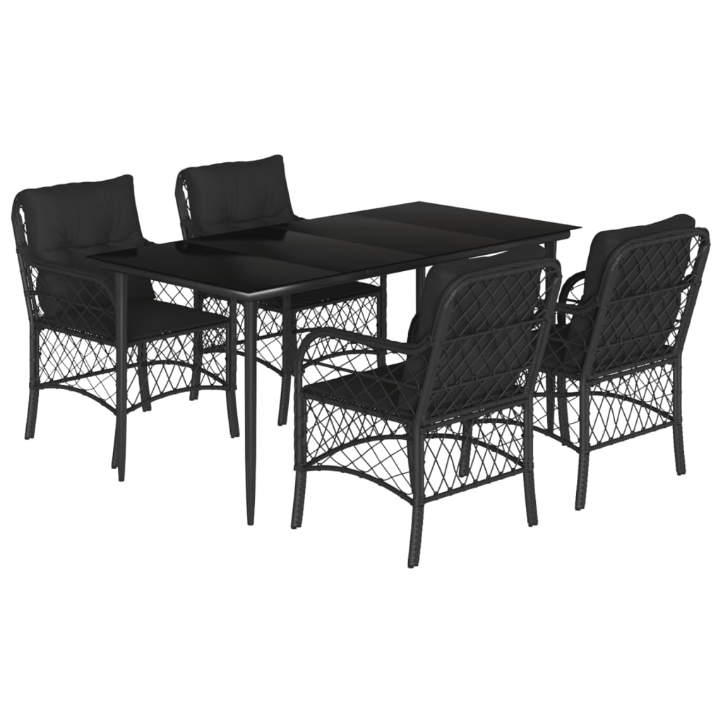 Set da Pranzo da Giardino 5 pz Nero con Cuscini in Polyrattan - homemem39