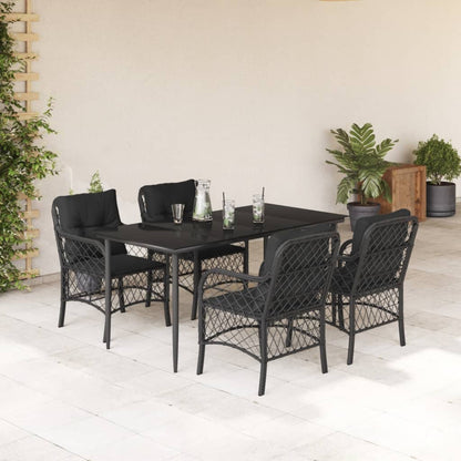 Set da Pranzo da Giardino 5 pz Nero con Cuscini in Polyrattan - homemem39
