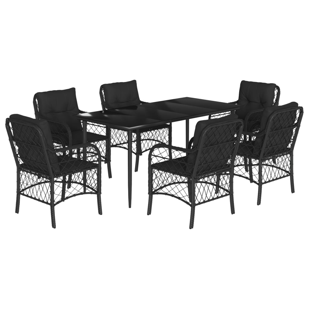 Set da Pranzo da Giardino 7 pz Nero con Cuscini in Polyrattan - homemem39