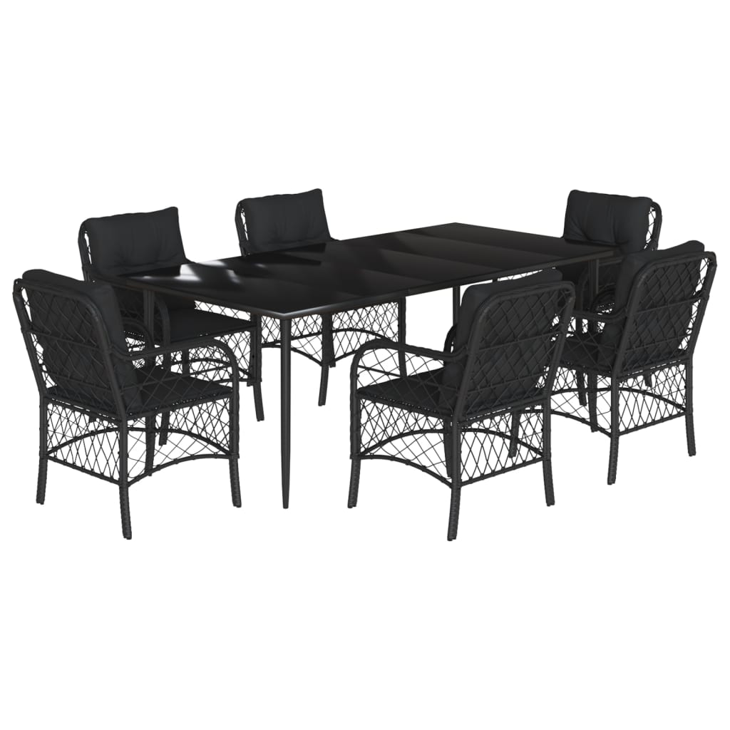 Set da Pranzo da Giardino 7 pz Nero con Cuscini in Polyrattan - homemem39