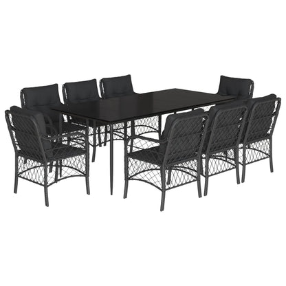 Set da Pranzo da Giardino 9 pz con Cuscini Nero in Polyrattan - homemem39