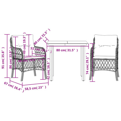 Set da Bistrò 3 pz con Cuscini Nero in Polyrattan