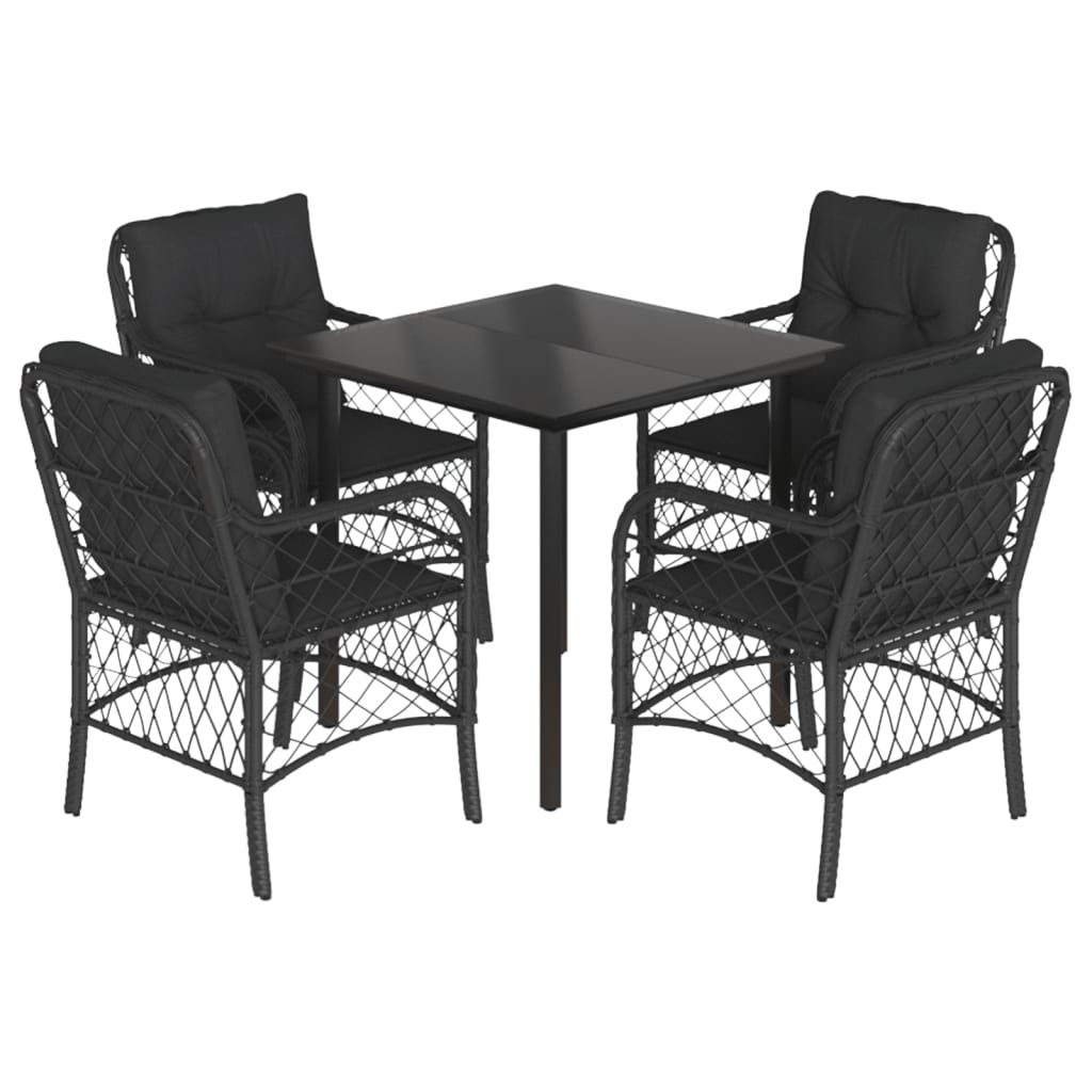 Set da Pranzo da Giardino 5 pz Nero con Cuscini in Polyrattan - homemem39